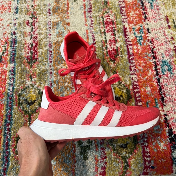 adidas Shoes - Red Adidas sneakers with pop of suede detail, size 5.5. GUC, worn a few times.